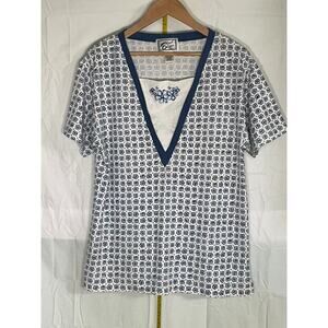 Rare Vintage 90s Blast Blues Women's Blue White Short Sleeved Top Size Medium